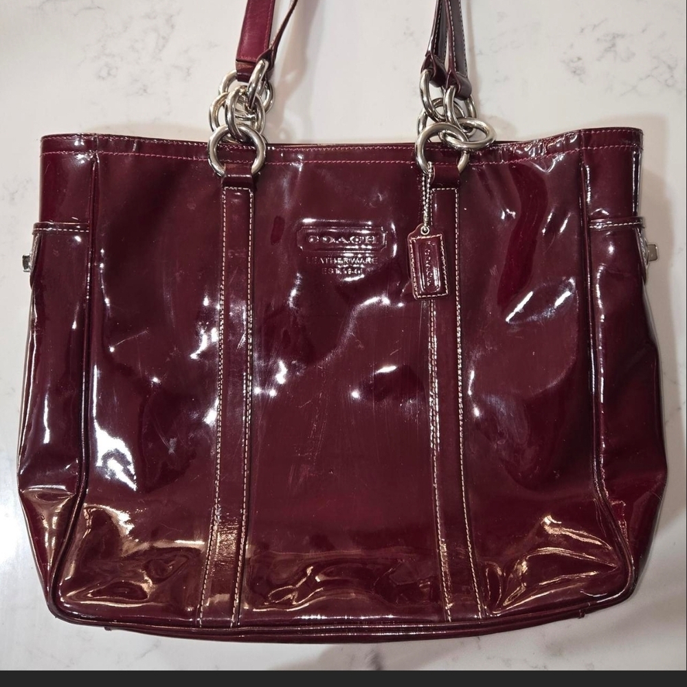 Vintage Coach Glossy Wine Patent Leather Tote